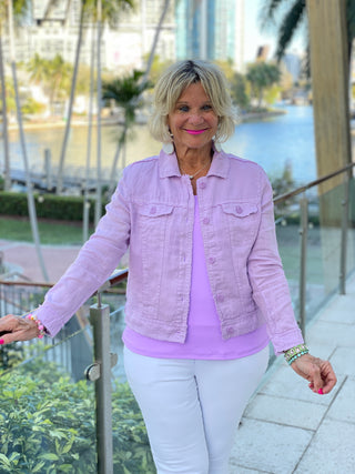 LuLu-B Bright Hot Pink Jean Style Linen Jacket – Lake Effect