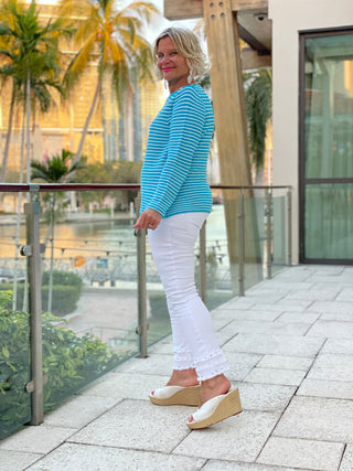 AQUA STRIPE BOATNECK TOP