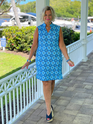 BAHAMA BLUE TURTLE COLLAR DRESS