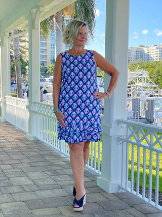 PINEAPPLE VACA SHIFT RUFFLE DRESS