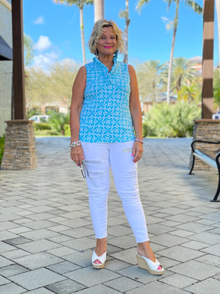 OCEAN MILE SLEEVELESS RUFFLE TOP - Cathys Place