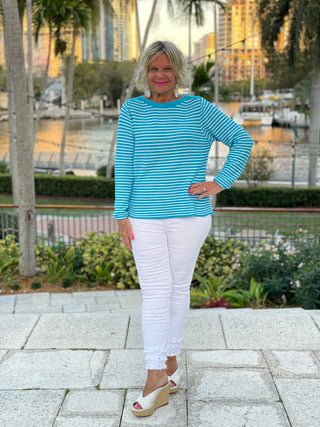 AQUA STRIPE BOATNECK TOP