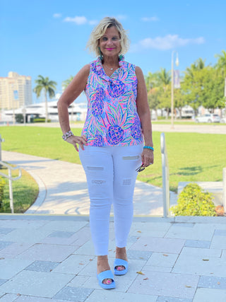 PINK PINEAPPLE DREAM SLEEVELESS RUFFLE - Cathys Place