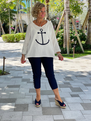 CHENILLE WHITE ANCHOR HOODED SWEATER