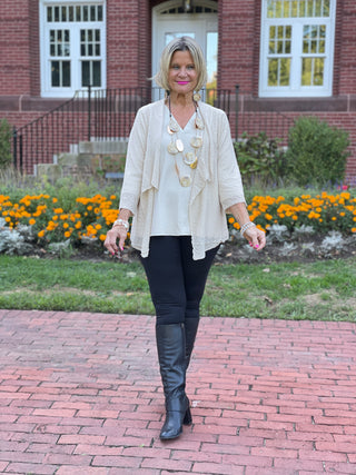OATMEAL MESH RUFFLE WRAP