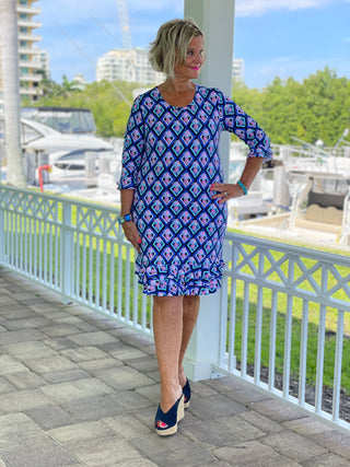 PINEAPPLE VACA SLEEVE RUFFLE DRESS