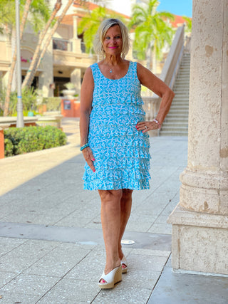 OCEAN MILE LAYERED RUFFLE DRESS