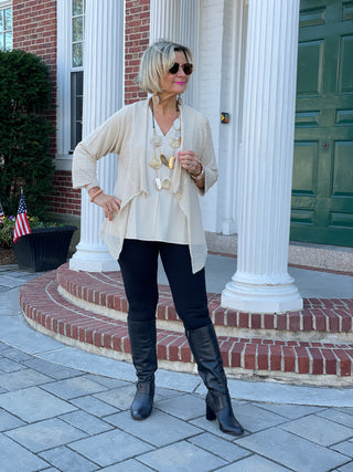 OATMEAL MESH RUFFLE WRAP