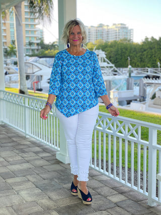 BAHAMA BLUE TURTLE ASYMMETRIC TOP