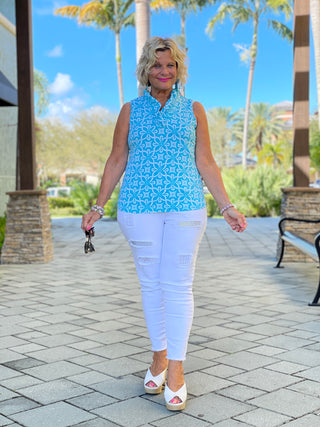 OCEAN MILE SLEEVELESS RUFFLE TOP - Cathys Place