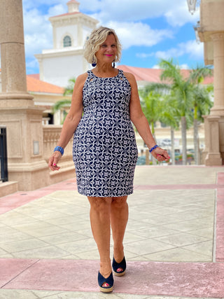 BRIGHTEN BLUE HALTER DRESS