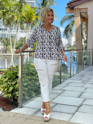 BLACK AND BEIGE BELL SLEEVE