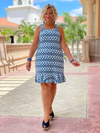 MELINA BLUE HALTER RUFFLE DRESS