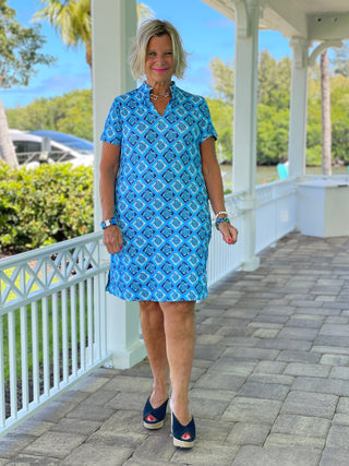 BAHAMA BLUE TURTLE SHORT SLEEVE DRESS