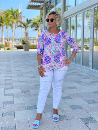 PINK PINEAPPLE DREAM ASYMMETRIC TOP - Cathys Place