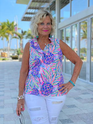 PINK PINEAPPLE DREAM SLEEVELESS RUFFLE - Cathys Place