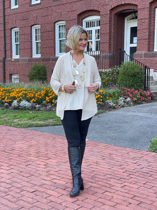OATMEAL MESH RUFFLE WRAP