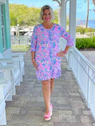 CAROLINA PAISLEY RUFFLE SLEEVE DRESS
