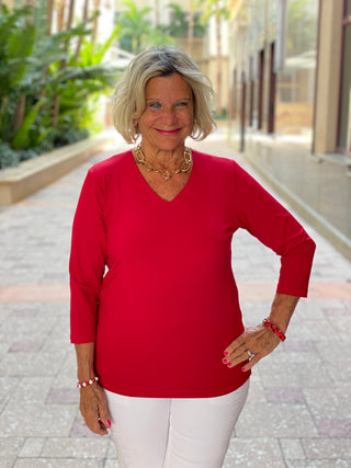 NAUTICAL RED V NECK TOP