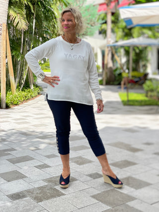 CHENILLE WHITE VACA CREW SWEATER