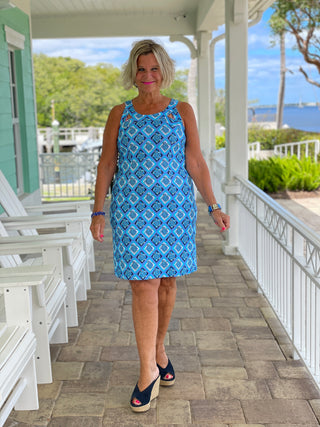 BAHAMA BLUE HALTER DRESS