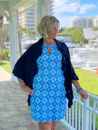 BAHAMA BLUE TURTLE KEYHOLE DRESS