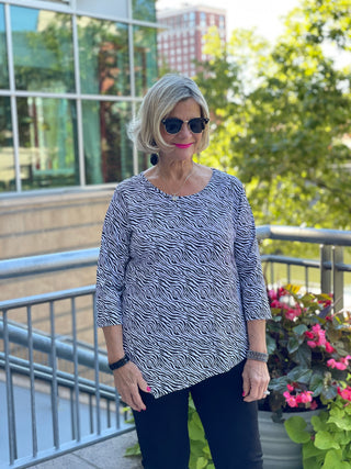 BLACK AND WHITE ZEBRA ASYMMETRIC TOP - Cathys Place