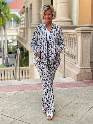 BLACK AND BEIGE PALM PALAZZO PANT - Cathys Place