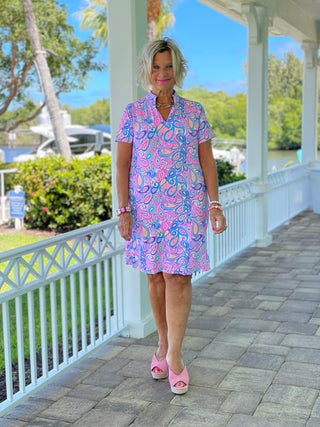 CAROLINA PAISLEY SHORT SLEEVE DRESS