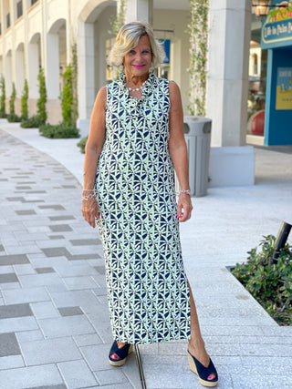 GREEN AND NAVY PALM MAXI