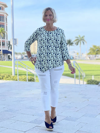 GREEN AND NAVY PALM ASYMMETRIC TOP - Cathys Place