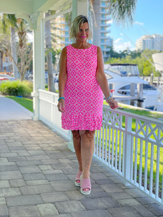 PINK DIAMONDS SHIFT RUFFLE DRESS