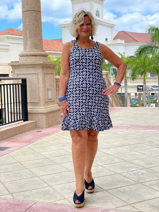 BRIGHTEN BLUE HALTER RUFFLE DRESS