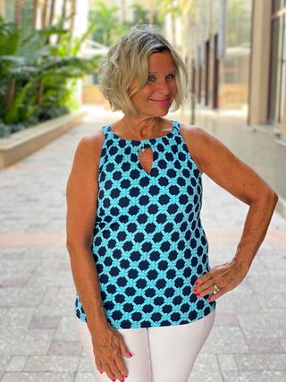 SEASIDE BLUE  KEYHOLE TOP