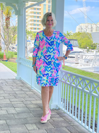 SECRET LOVE HEARTS RUFFLE SLEEVE DRESS