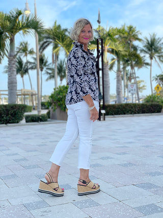 NAUTICAL LANE 3/25 RUFFLE TOP