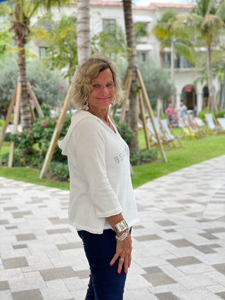 CHENILLE WHITE BEACHTIME HOODED SWEATER