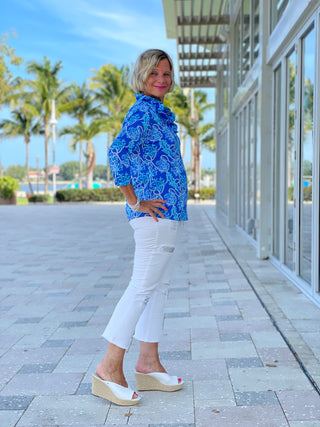 AQUA LANE 3/25 RUFFLE TOP - Cathys Place