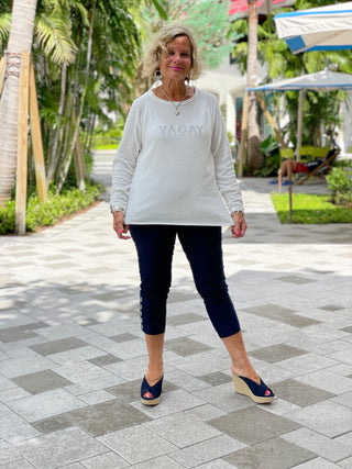 CHENILLE WHITE VACA CREW SWEATER