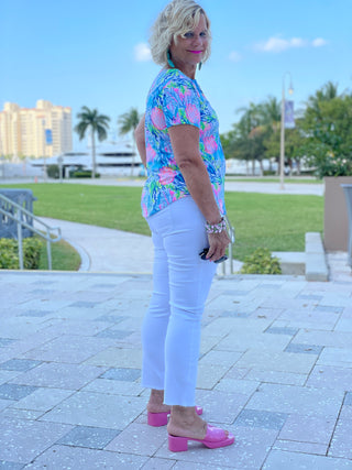 SEASHELL PINK AND BLUE SHORT SLEEVE