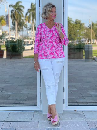 PINK LANE V-NECK TOP - Cathys Place
