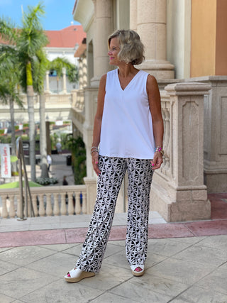 BLACK AND BEIGE PALM PALAZZO PANT