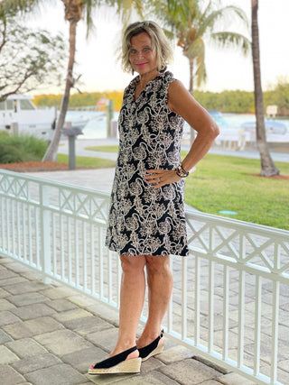 NAUTICAL LANE RUFFLE DRESS