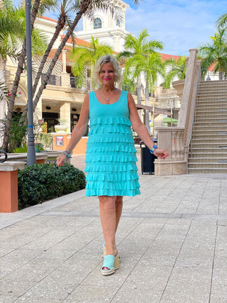 SEAFOAM LAYERED RUFFLE DRESS