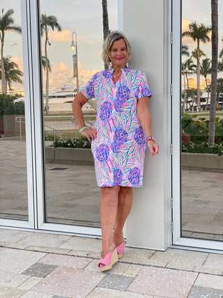 PINK PINEAPPLE SHORT SLEEVE DRESS