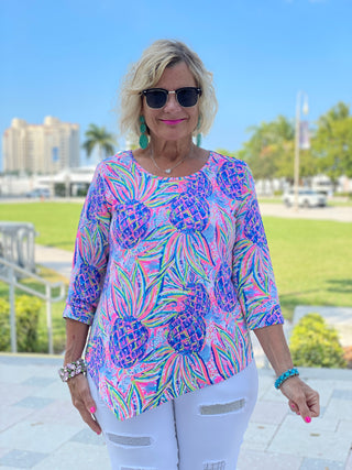 PINK PINEAPPLE DREAM ASYMMETRIC TOP - Cathys Place