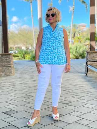 OCEAN MILE SLEEVELESS RUFFLE TOP - Cathys Place