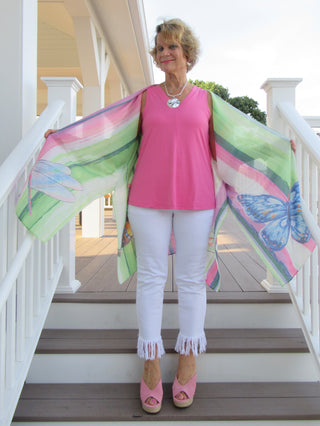 PINK STYLE BUTTERFLY DRAGONFLY KIMONO