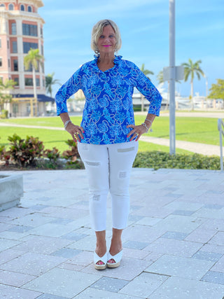 AQUA LANE 3/25 RUFFLE TOP - Cathys Place