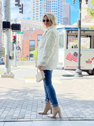 SNOW LEOPARD FAUX FUR JACKET OR COAT
